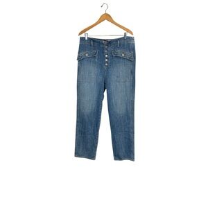 Veronica Beard Blue Rinley High Rise Jeans w Button Fly and Flap Pockets sz 32